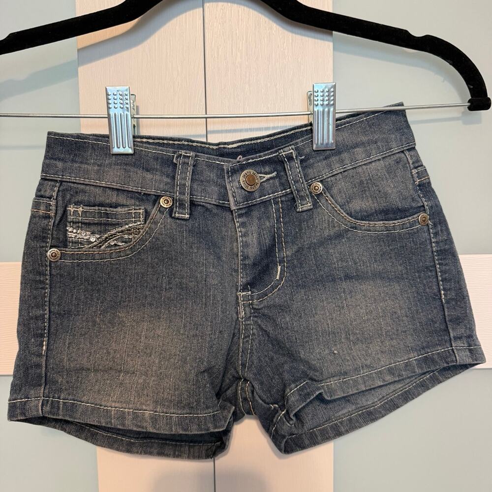 Miss Jeans Womens Denim Shorts Size 6 Blue Stretch Jean Shorts Embellished Pockt